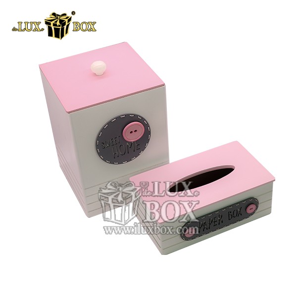 ست جعبه دستمال کاغذی و سطل آشغال چوبی اقتصادی لوکس باکس کد LBS833-WP
